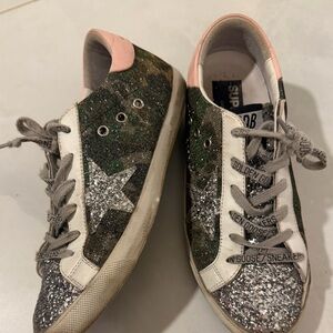 Golden Goose Pink and Silver Superstar Sneakers
